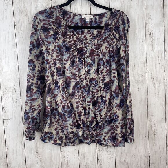 BeachLunchLounge Top Womens Medium Multi Button Down Semi Sheer Colorful Blouse - Picture 1 of 10